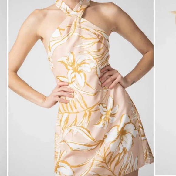 Nwot LENA PEACH/MUSTARD HALTER DRESS MRSP $142 - Picture 3 of 4